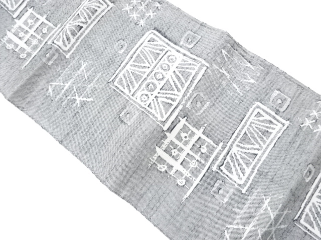 JAPANESE KIMONO / TSUMUGI GEOMETRIC PATTERN WEAVING NAGOYA OBI